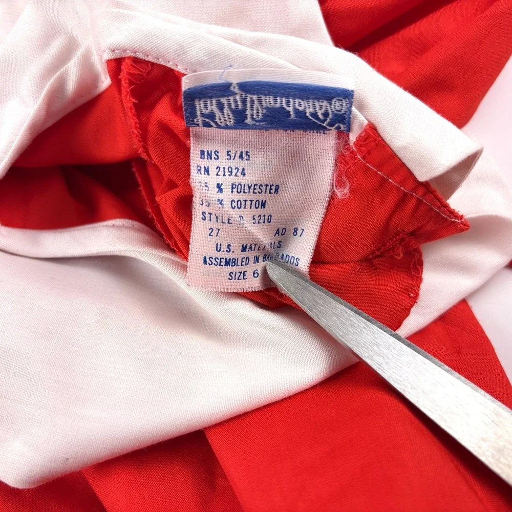 VTG Polly Flinders Embroidered Smocked Dress Sz 6 Red White School‎ Bus Charms